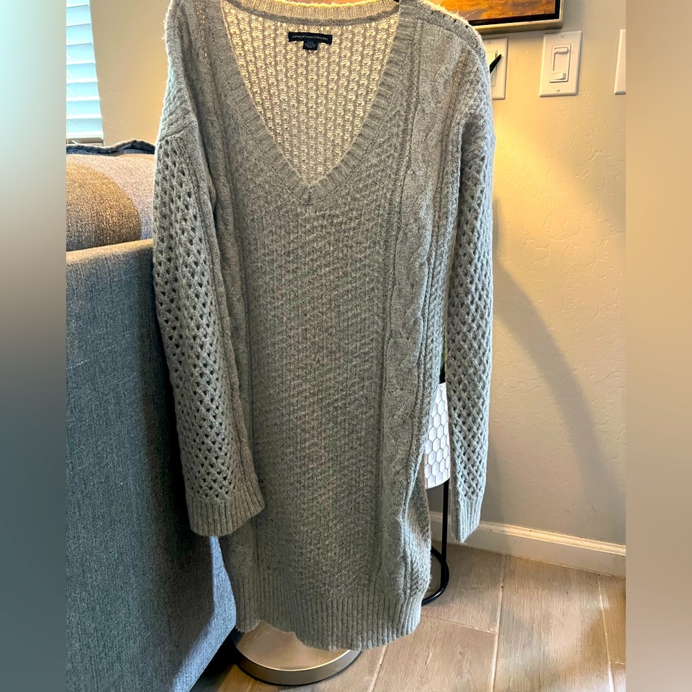 Cozy American Eagle Outfitters sweater dress in gray.